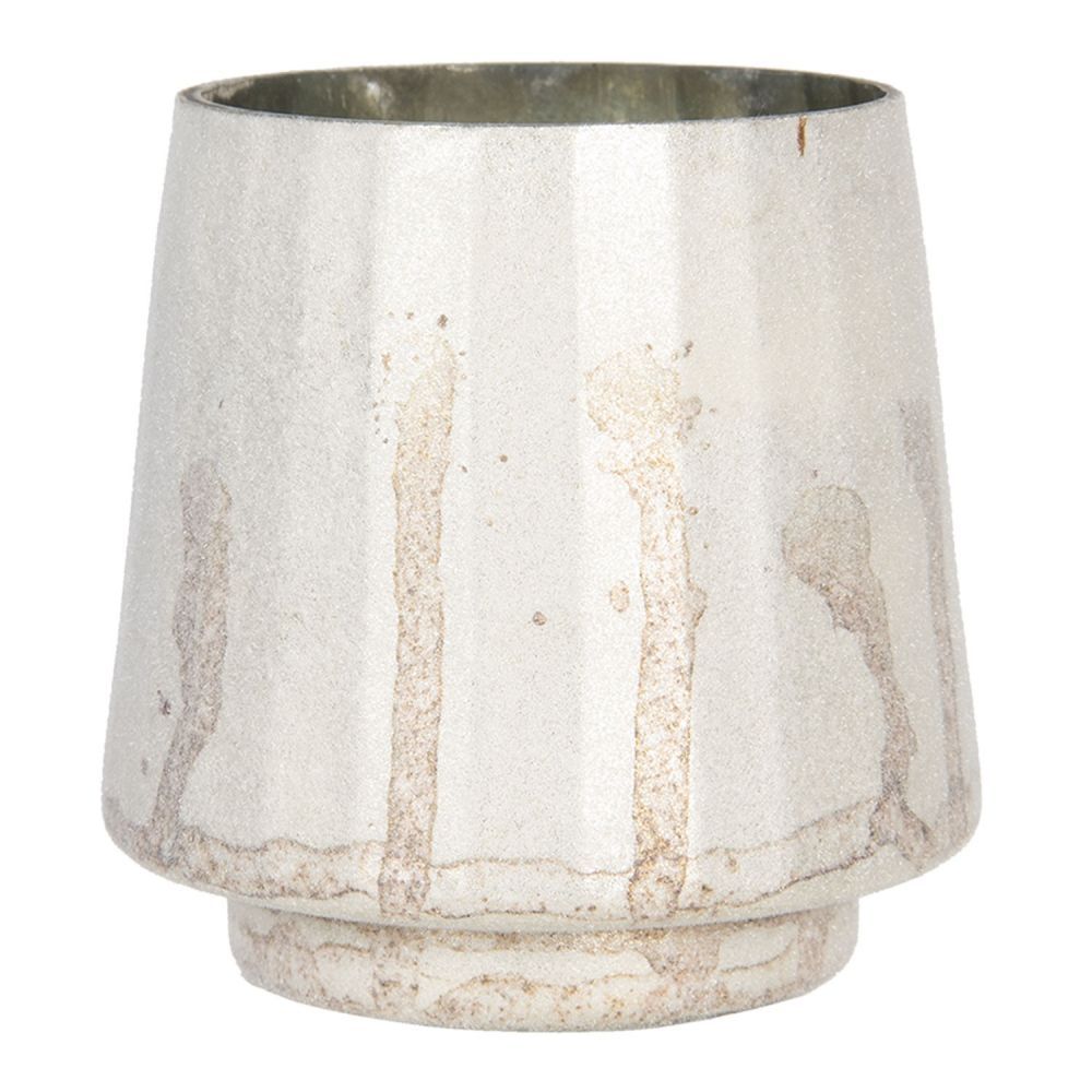 Stříbrný svícen na čajovou svíčku s patinou a odřeninami - Ø 13*13 cm Clayre & Eef - LaHome - vintage dekorace