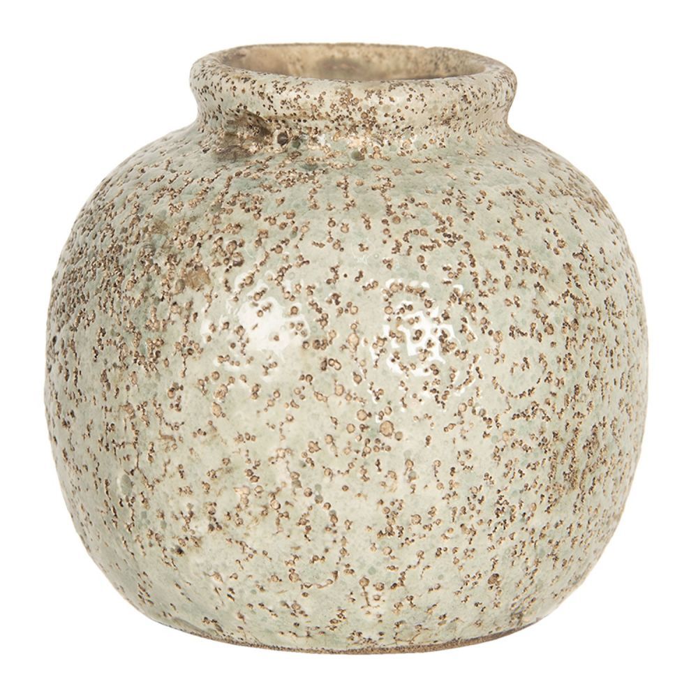 Světle hnědá váza s dirkovaným dekórem - Ø 8*8 cm Clayre & Eef - LaHome - vintage dekorace