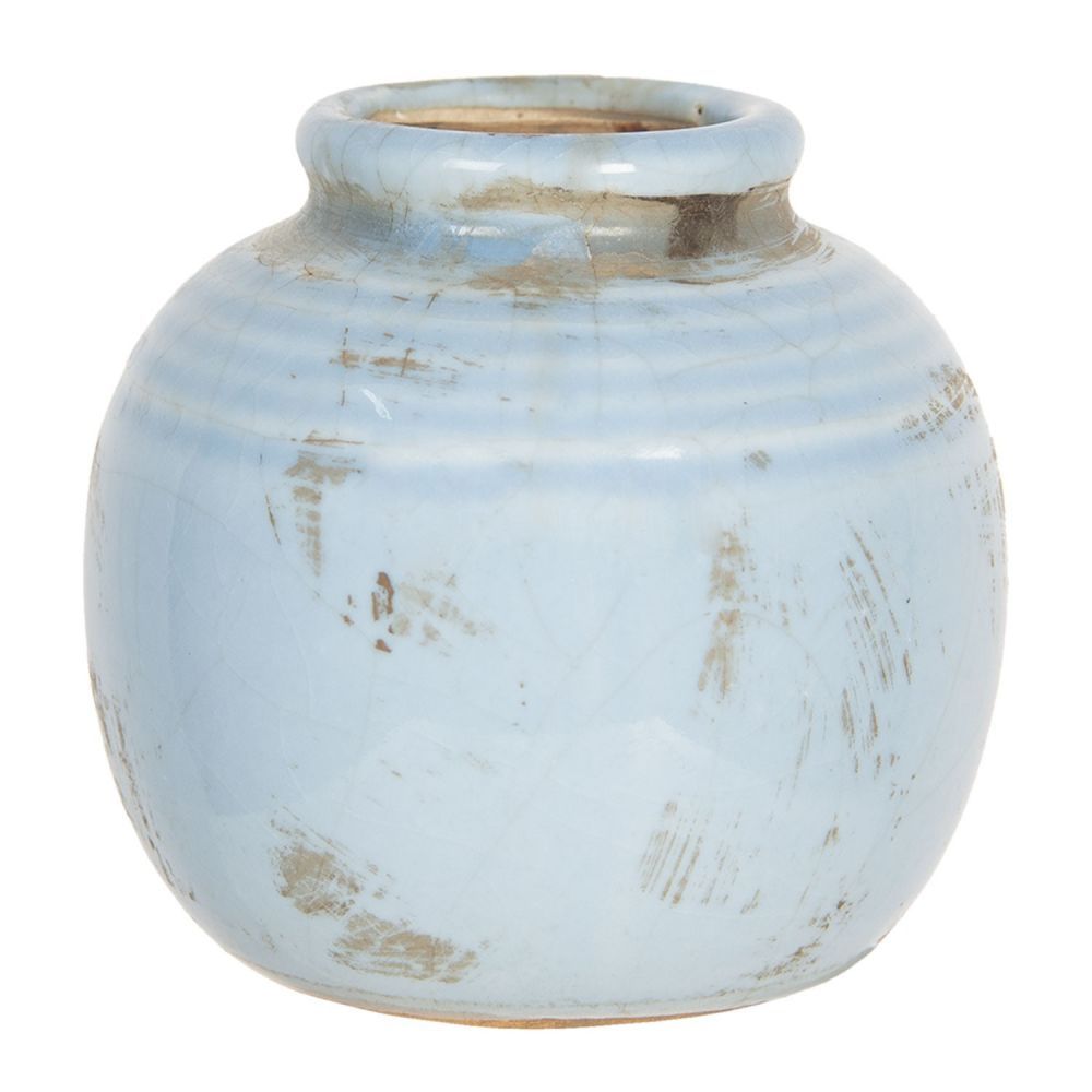 Světle modrá váza s patinou - Ø 8*8 cm Clayre & Eef - LaHome - vintage dekorace