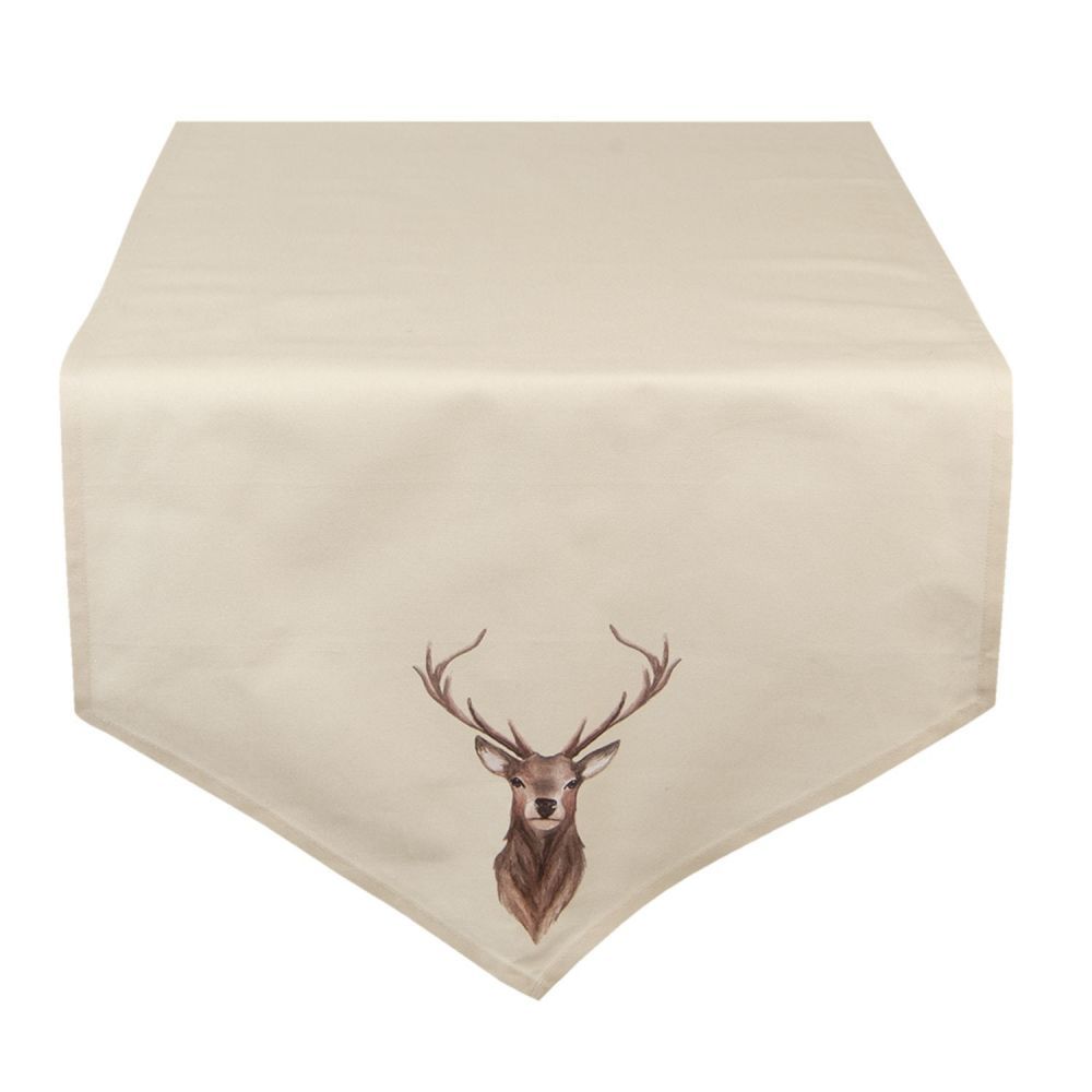 Béžový běhoun na stůl s jelenem Cosy Lodge - 50*160 cm Clayre & Eef - LaHome - vintage dekorace