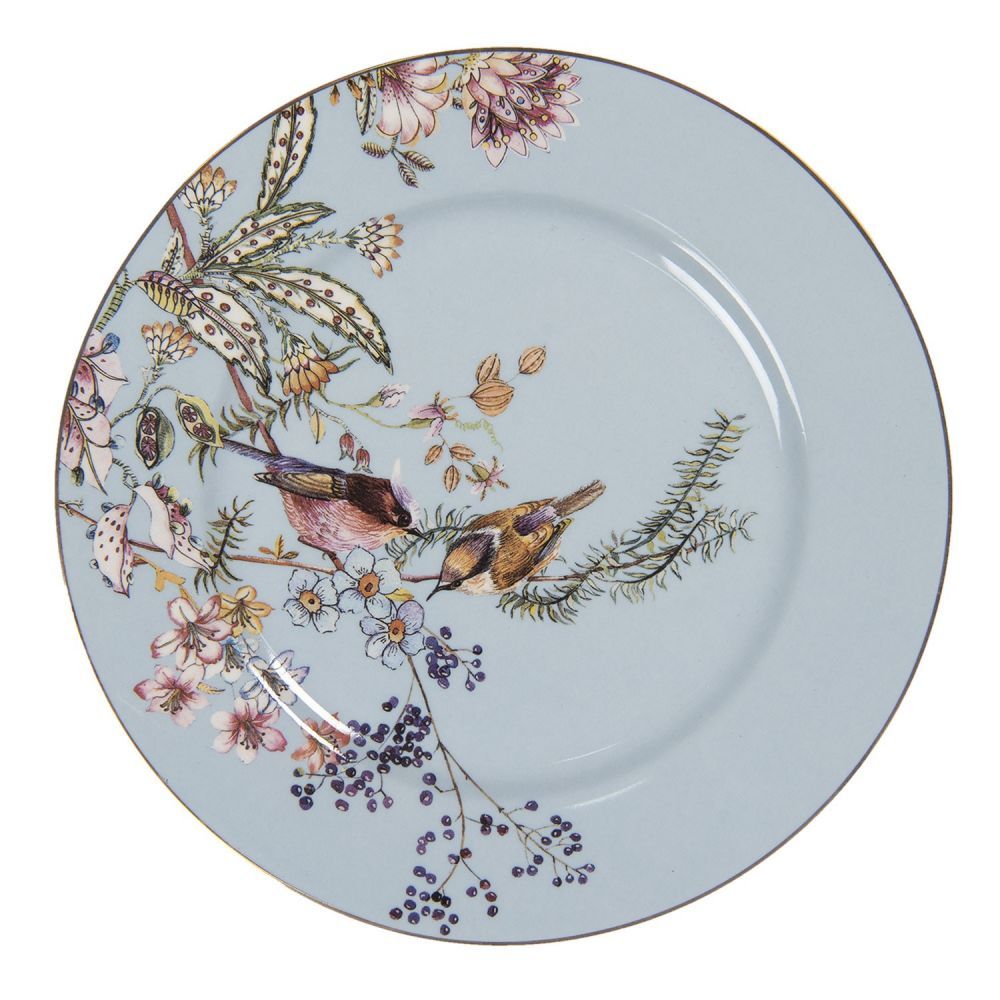 Modrý dezertní talířek s ptáčky Vivi - Ø 20*2 cm Clayre & Eef - LaHome - vintage dekorace