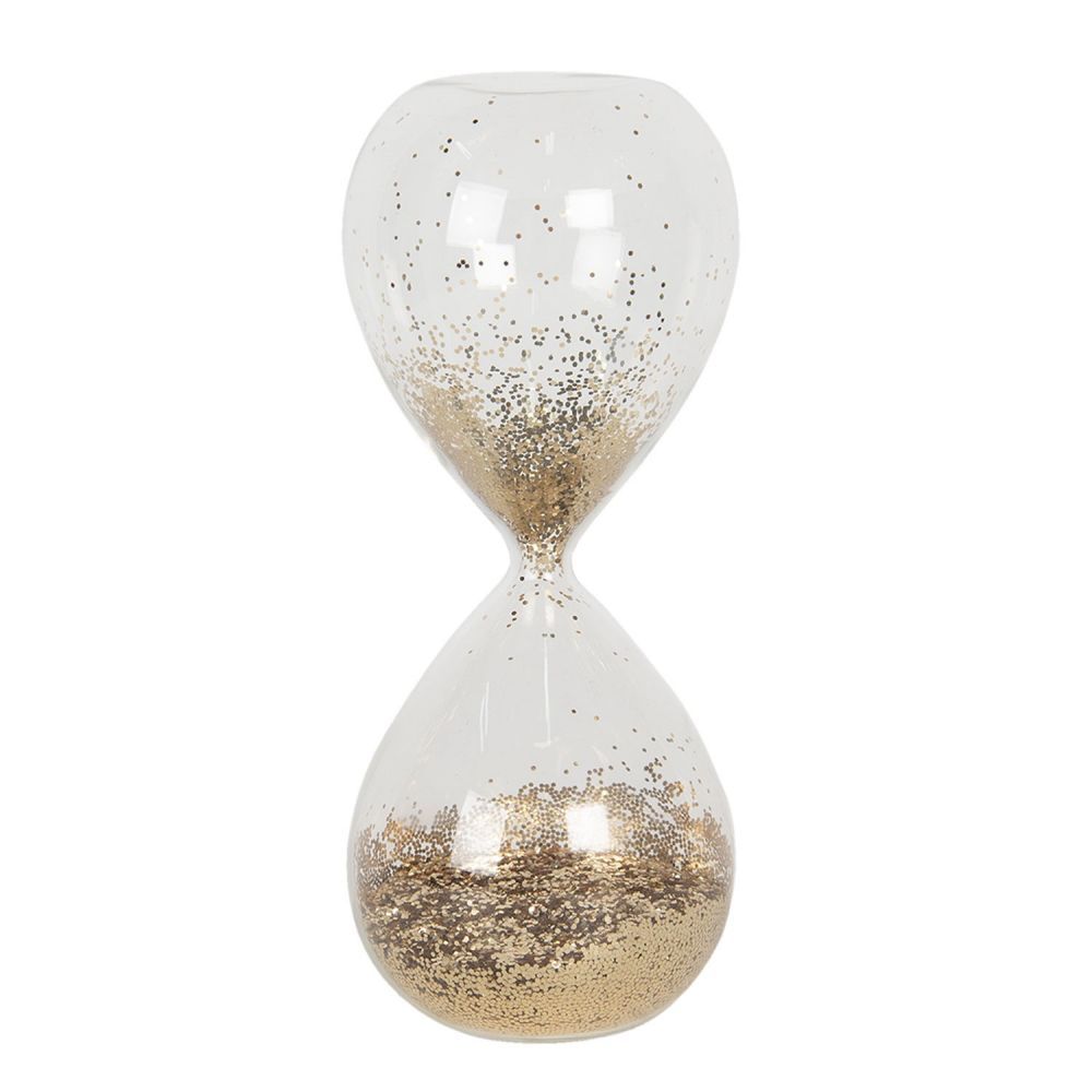 Skleněné přesýpací hodiny se zlatými flitry - 8*8*19 cm Clayre & Eef - LaHome - vintage dekorace