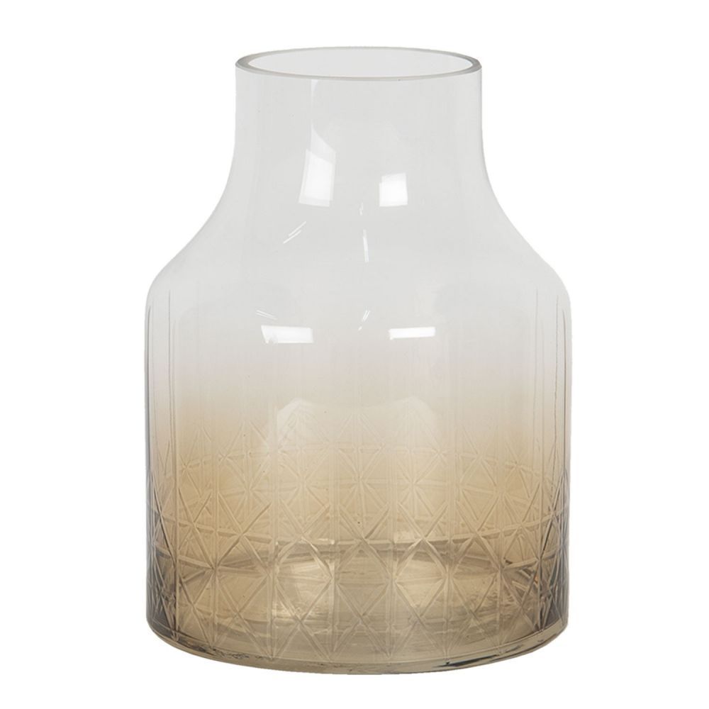 Hnědo bílá skleněná váza - Ø 14*20 cm Clayre & Eef - LaHome - vintage dekorace