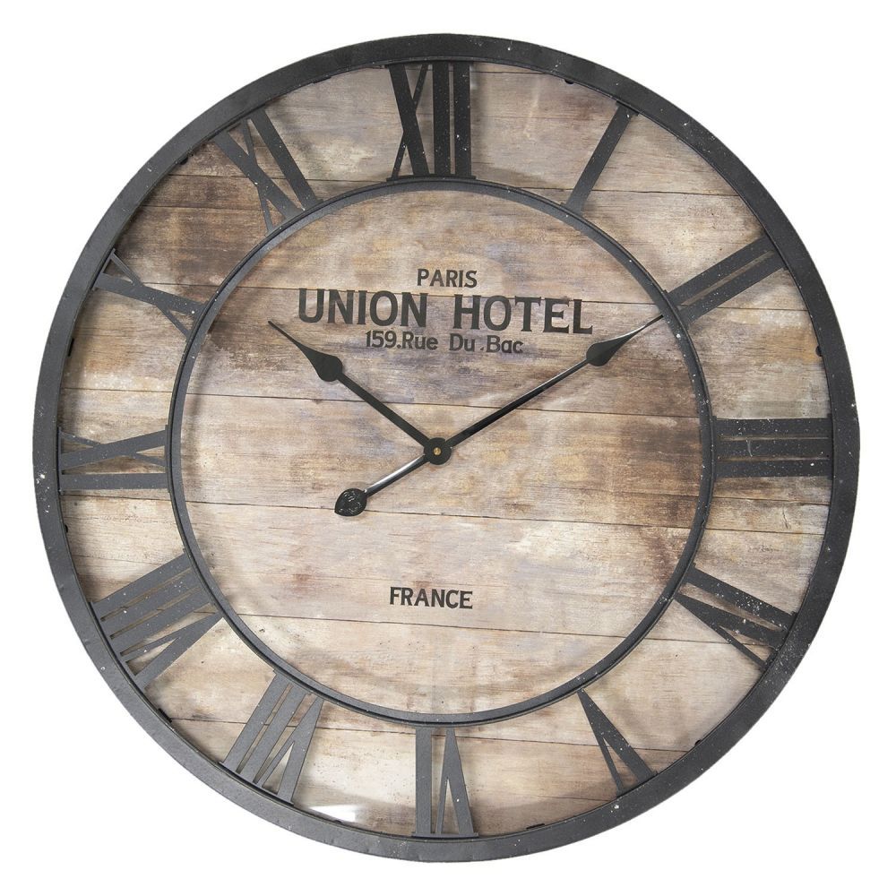 Nástěnné hodiny s číselnou kovovou konstrukcí Paris Union Hotel - Ø 68*6 cm Clayre & Eef - LaHome - vintage dekorace