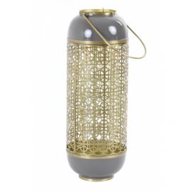 Šedo -zlatá kovová lucerna Rohit grey - Ø 16*44 cm Light & Living