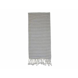 Slabounký bavlněný ručník / osuška se šedými pruhy a třásněmi - 90*180 cm Chic Antique