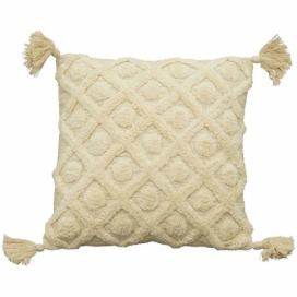Béžový bavlněný polštář se střapci Kissen - 45*45cm Exner LaHome - vintage dekorace