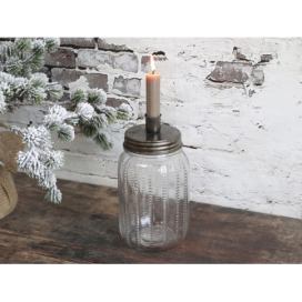 Svícen na úzkou svíčku ve tvaru staré sklenice Jari - Ø 9*22cm Chic Antique