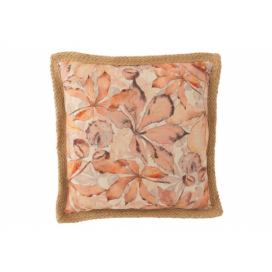 Béžový polštář s listy a hnědým lemem Garden - 49*49cm J-Line by Jolipa LaHome - vintage dekorace
