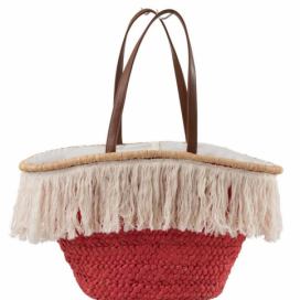 Tmavě růžová plážová taška/ košík s třásněmi Beach tassel  - 48*18*30cm J-Line by Jolipa