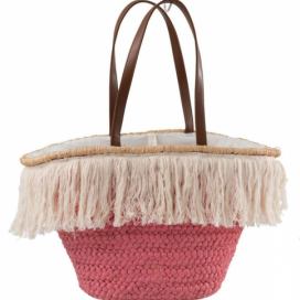 Růžová plážová taška/ košík s třásněmi Beach tassel  - 48*18*30cm J-Line by Jolipa