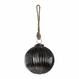 Černo stříbrná vánoční koule s žebrováním a patinou - Ø 11*11 cm Clayre & Eef