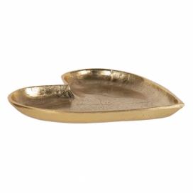 Zlatý dekorativní talíř z hliníku ve tvaru srdce L - 25*24*3 cm Clayre & Eef