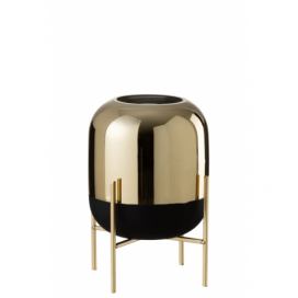 Skleněná černo-zlatá dekorační váza na podstavci - Ø 20*27cm J-Line by Jolipa