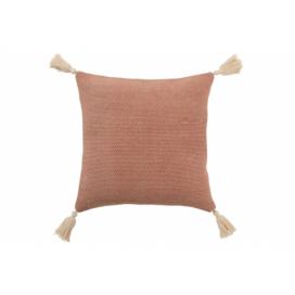 Staro-růžový bavlněný polštář se střapci Crocheted - 45*45 cm J-Line by Jolipa