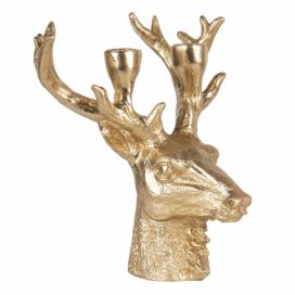 Zlatý svícen hlava jelena s patinou - 22*21*24 cm Clayre & Eef