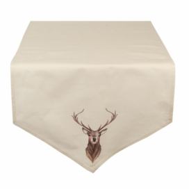 Béžový běhoun na stůl s jelenem Cosy Lodge - 50*160 cm Clayre & Eef