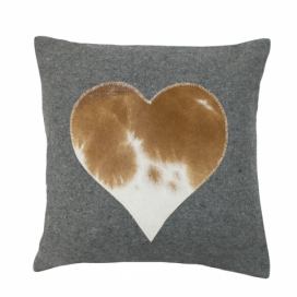 Šedý polštář se srdcem z hovězí kůže - 45*45*10cm Mars & More LaHome - vintage dekorace