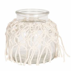Skleněná dekorativní váza s provázky - Ø 12*12 cm Clayre & Eef