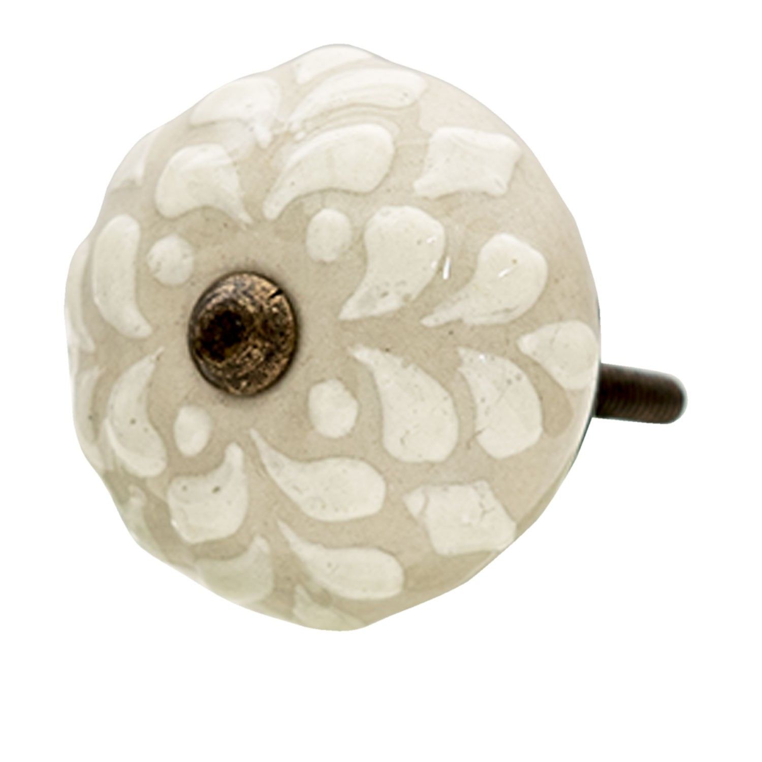 Sada 4ks keramická béžová úchytka s bílým vzorem Lise - Ø 4*3 cm Clayre & Eef - LaHome - vintage dekorace