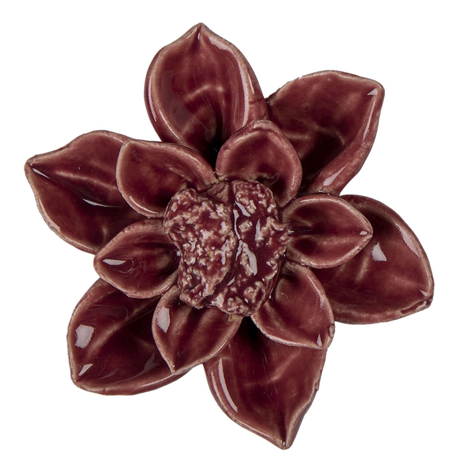 Keramická dekorace květina bordová - Ø 8*4 cm Clayre & Eef - LaHome - vintage dekorace