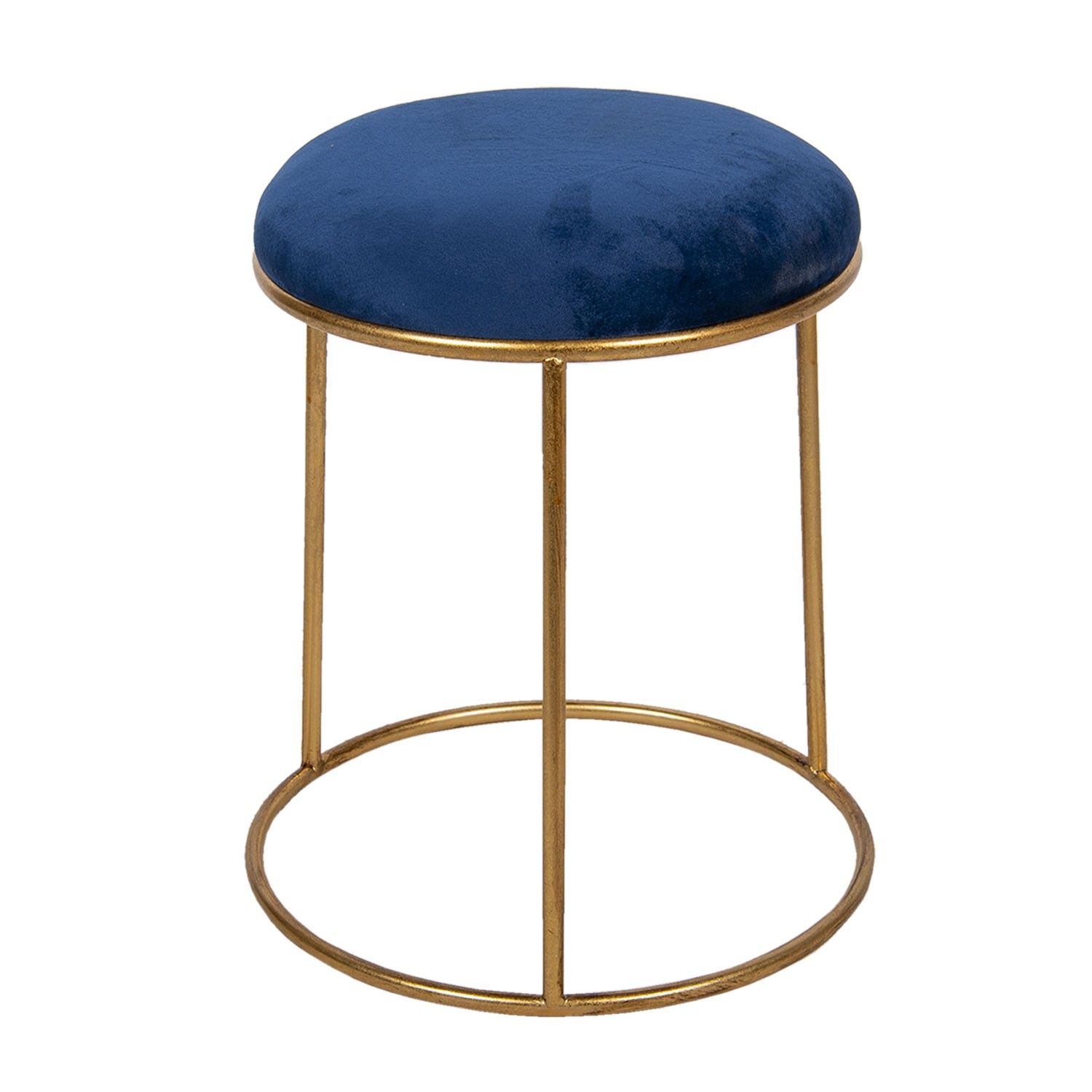 Zlatá kovová stolička s modrým sametovým sedákem - Ø 42*48 cm Clayre & Eef - LaHome - vintage dekorace