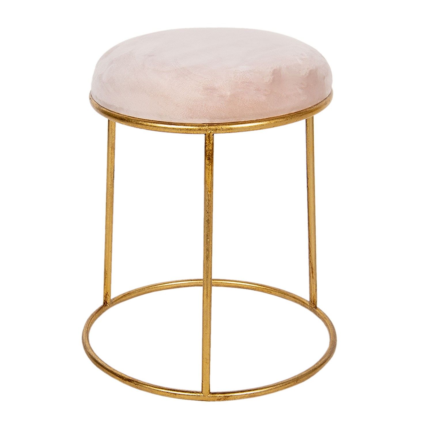 Zlatá kovová stolička se světle růžovým sametovým sedákem - Ø 42*48 cm Clayre & Eef - LaHome - vintage dekorace