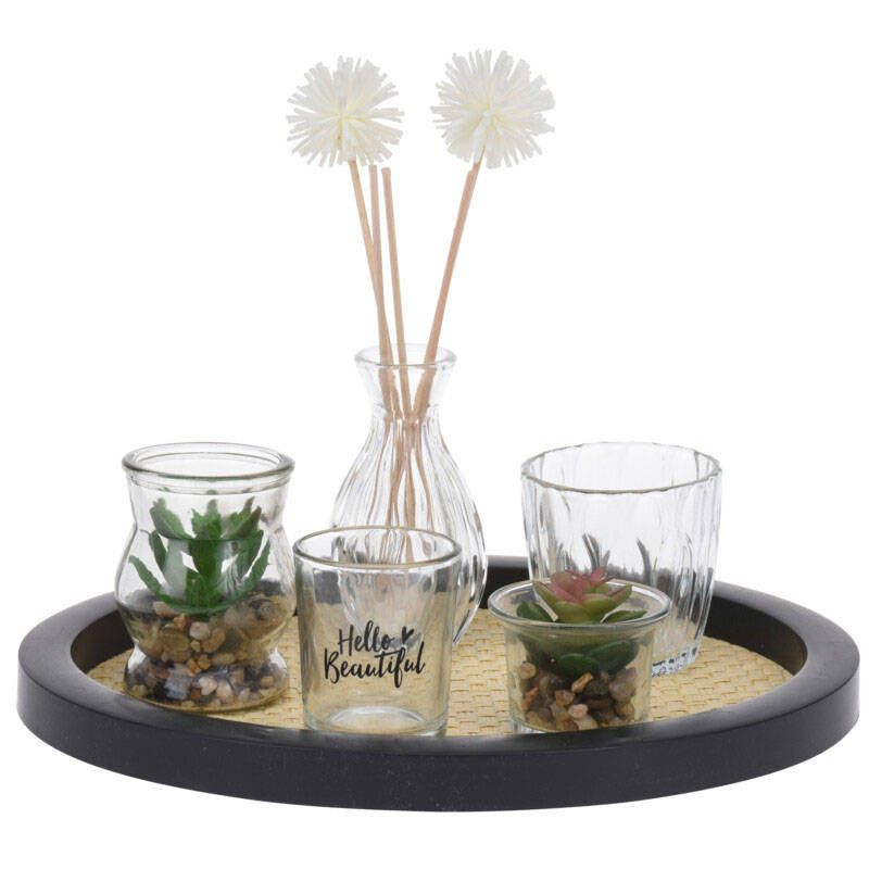 Home Styling Collection Podnos ve stylu glamour se skleněnými vázami a umělými rostlinami, ? 30 cm - EMAKO.CZ s.r.o.