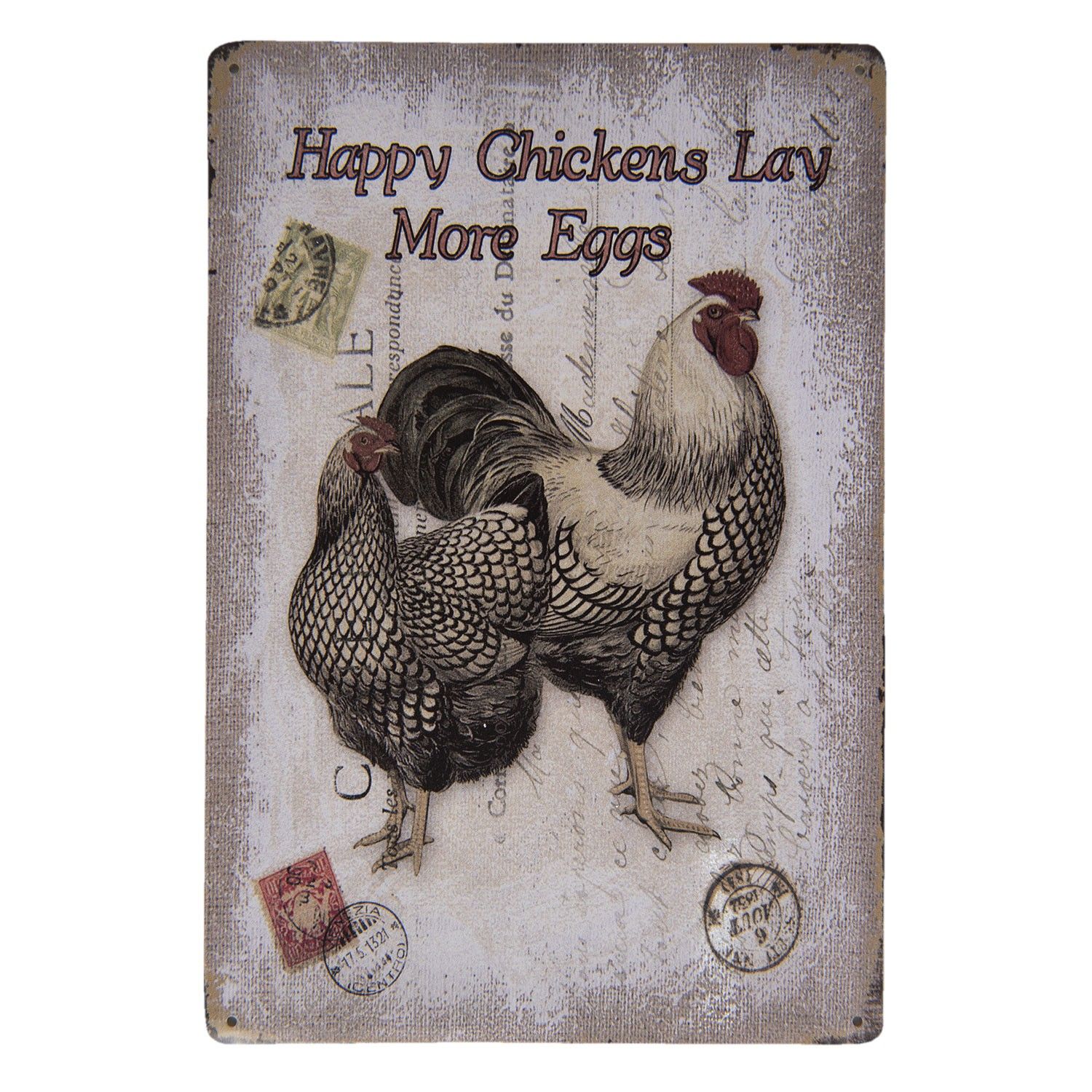 Kovová cedule Happy Chickens - 20*30 cm Clayre & Eef - LaHome - vintage dekorace