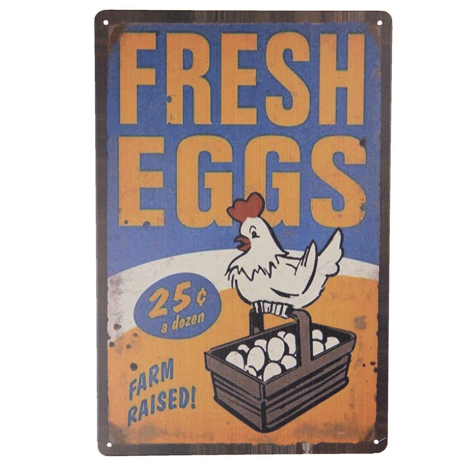 Nástěnná kovová cedule Fresh eggs - 20*30 cm Clayre & Eef - LaHome - vintage dekorace