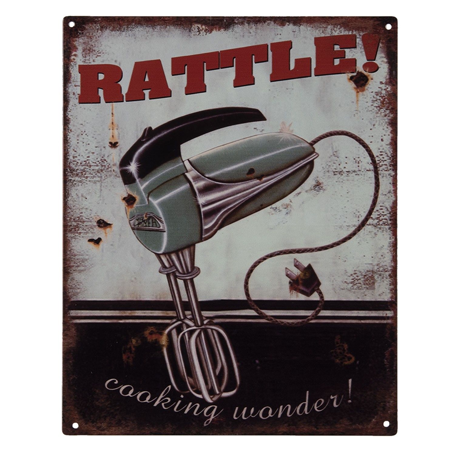 Nástěnná kovová cedule Rattle - 20*25 cm Clayre & Eef - LaHome - vintage dekorace