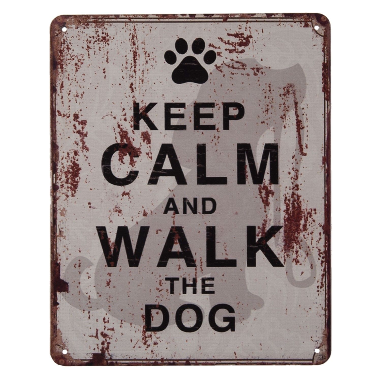 Nástěnná kovová cedule Keep Calm Walk a Dog - 20*25 cm Clayre & Eef - LaHome - vintage dekorace