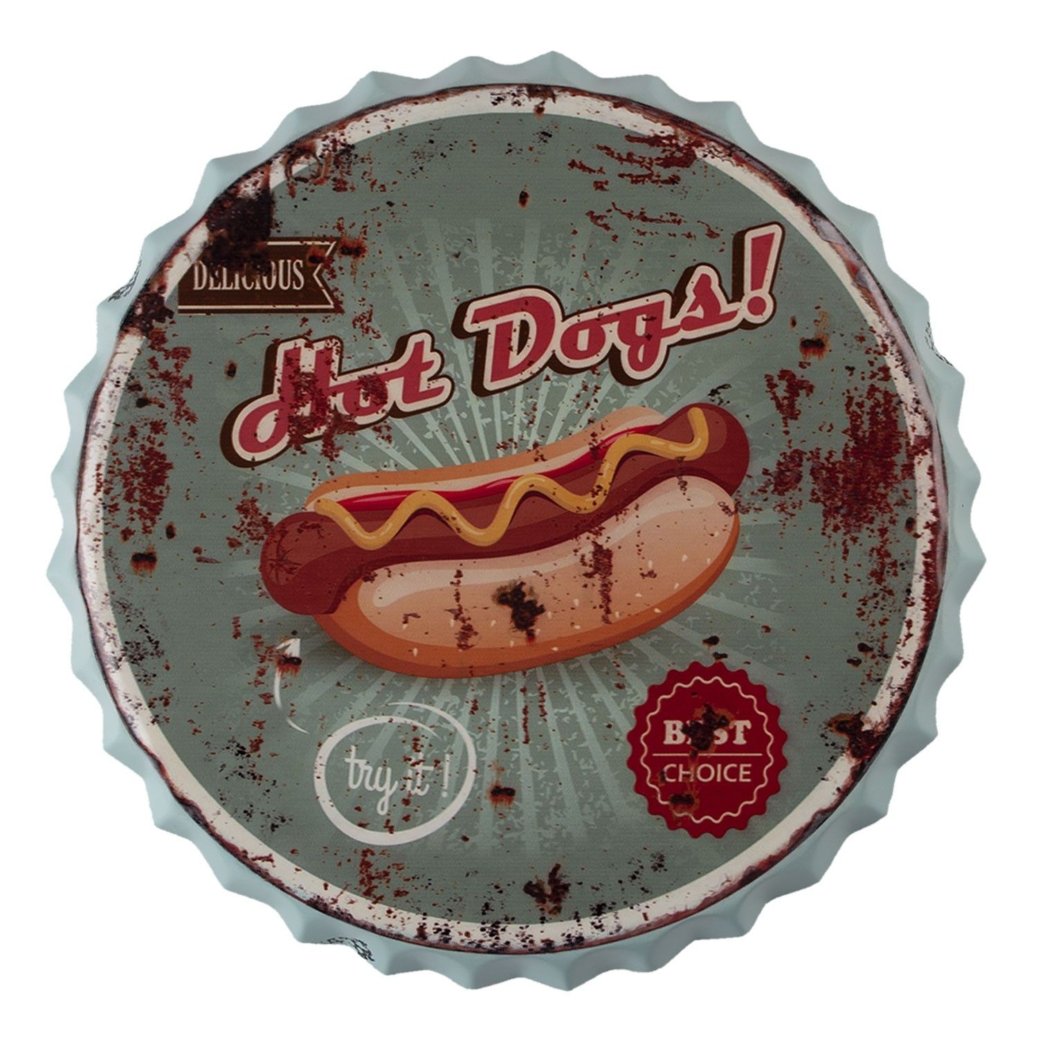 Nástěnná kulatá cedule Hot Dogs - Ø 50 cm Clayre & Eef - LaHome - vintage dekorace