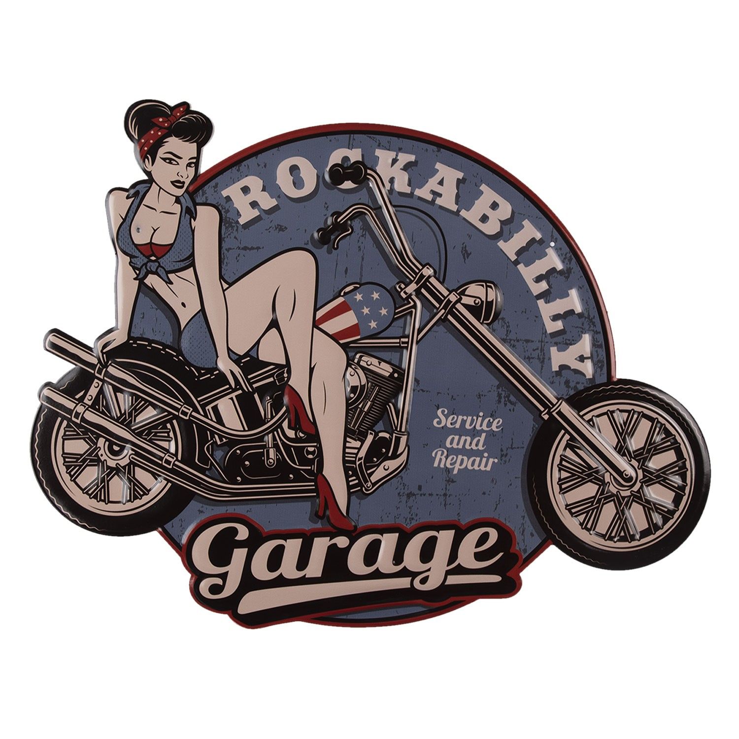 Nástěnná kovová cedule Garage se slečnou v pin-up stylu - 46*60 cm Clayre & Eef - LaHome - vintage dekorace