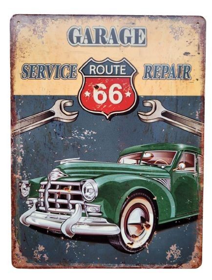 Nástěnná kovová cedule Garage Service Route 66 - 25*33 cm Ostatní - LaHome - vintage dekorace