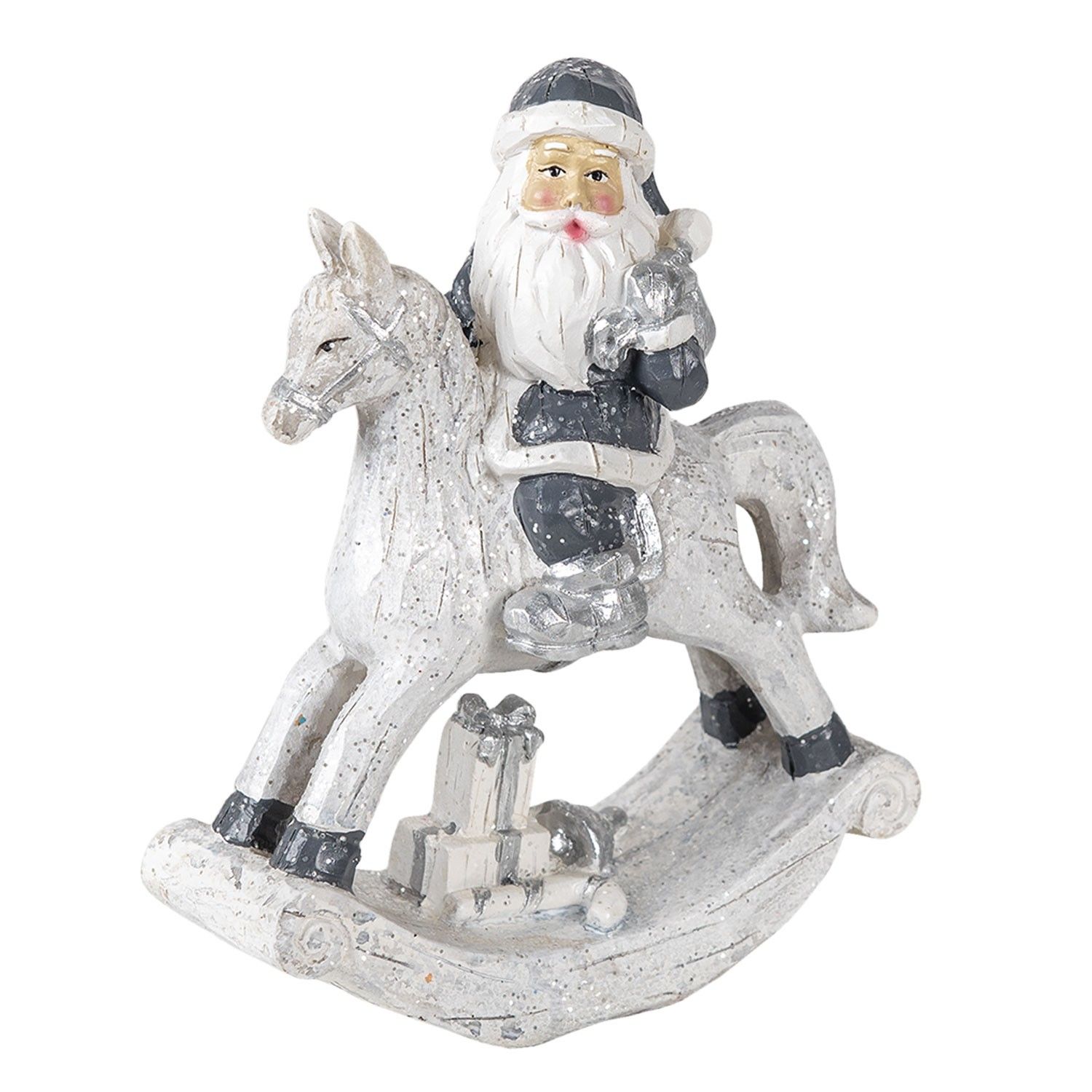 Dekorace Santa na houpacím koni s dárkem - 13*6*17 cm Clayre & Eef - LaHome - vintage dekorace