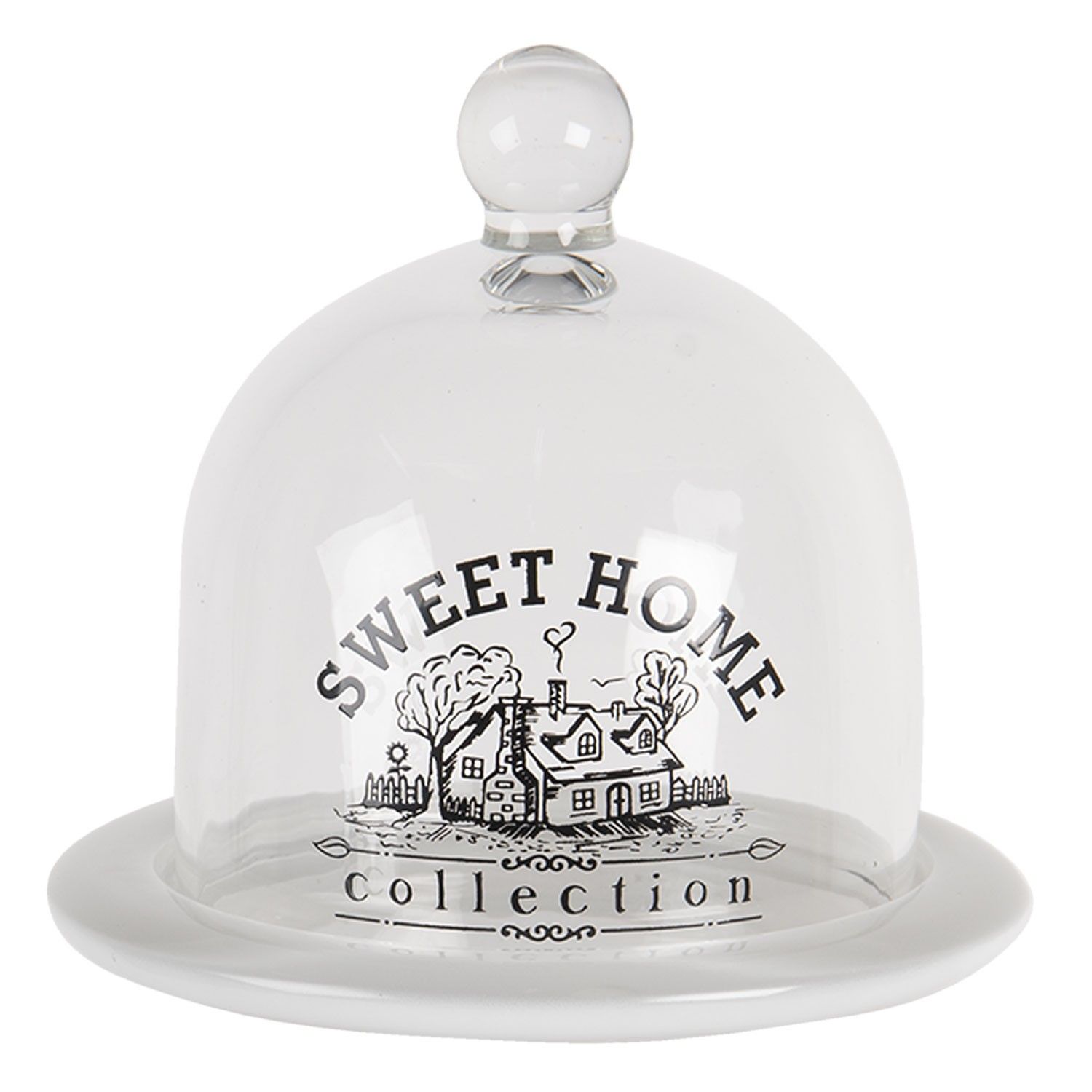 Skleněný poklop Sweet Home s bílou miskou - Ø 13 cm Clayre & Eef - LaHome - vintage dekorace