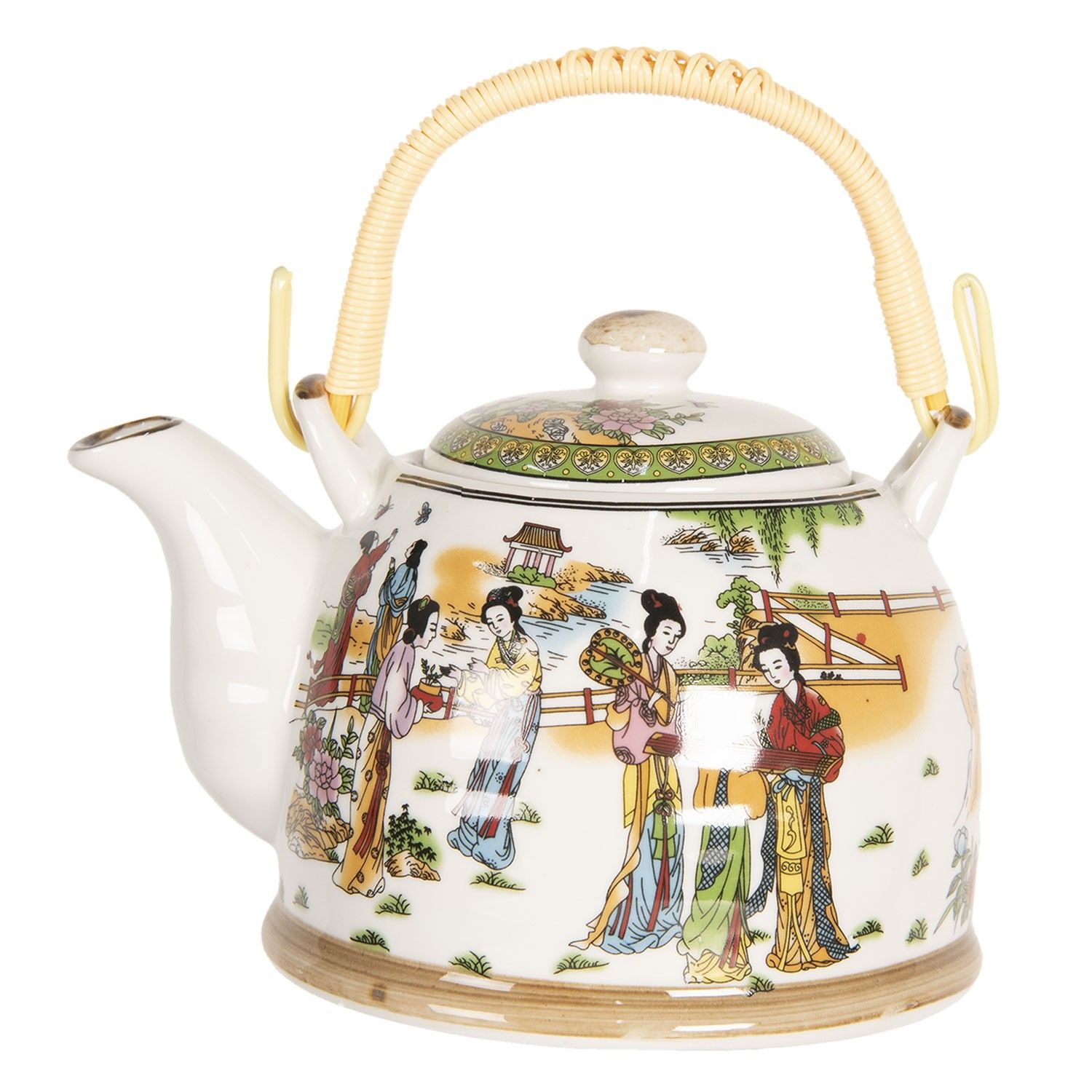 Porcelánová konvice na čaj s gejšami - 18*14*12 cm / 0,8L Clayre & Eef - LaHome - vintage dekorace