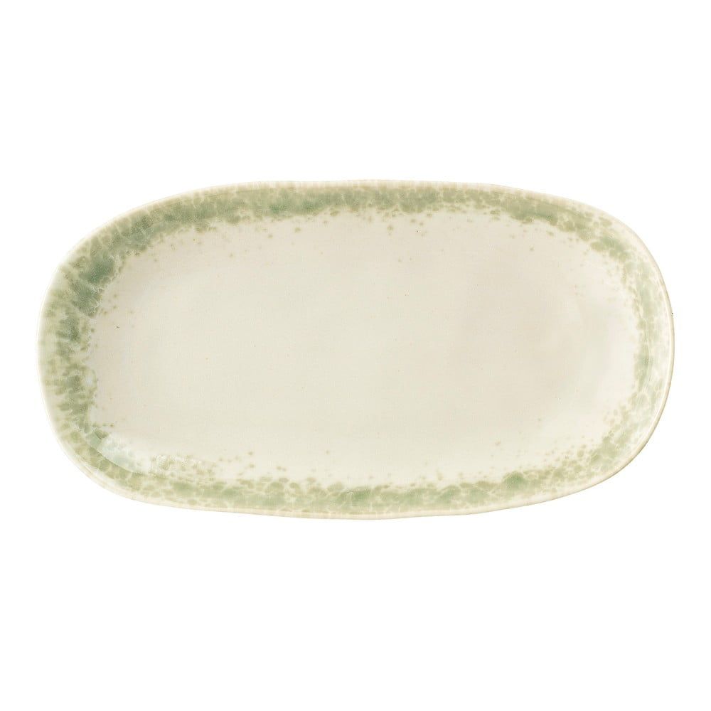 Zeleno-bílý kameninový servírovací talíř Bloomingville Paula, 23,5 x 12,5 cm - Bonami.cz
