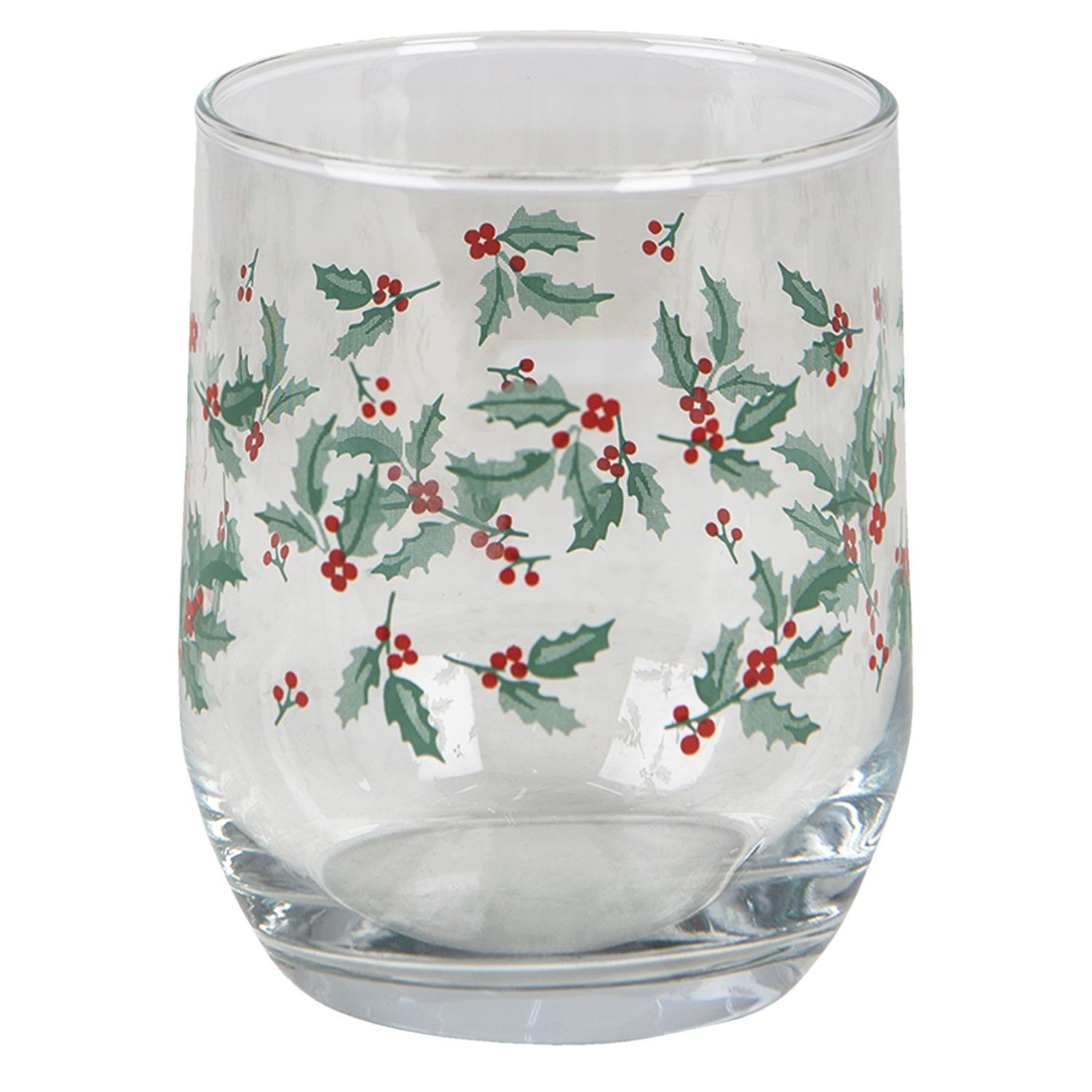 Vánoční sklenička s cesmínou - Ø 8*9 cm / 300 ml Clayre & Eef - LaHome - vintage dekorace