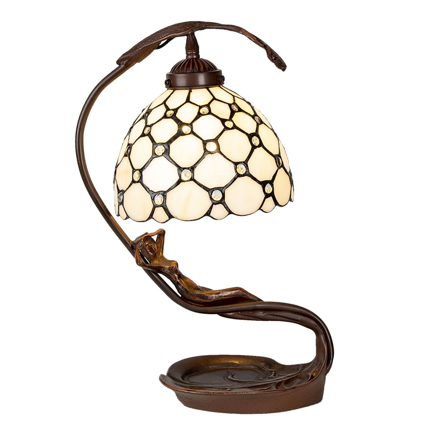 Krémová stolní lampa Tiffany Millie - 28*20*41 cm E14/max 1*25W Clayre & Eef - LaHome - vintage dekorace