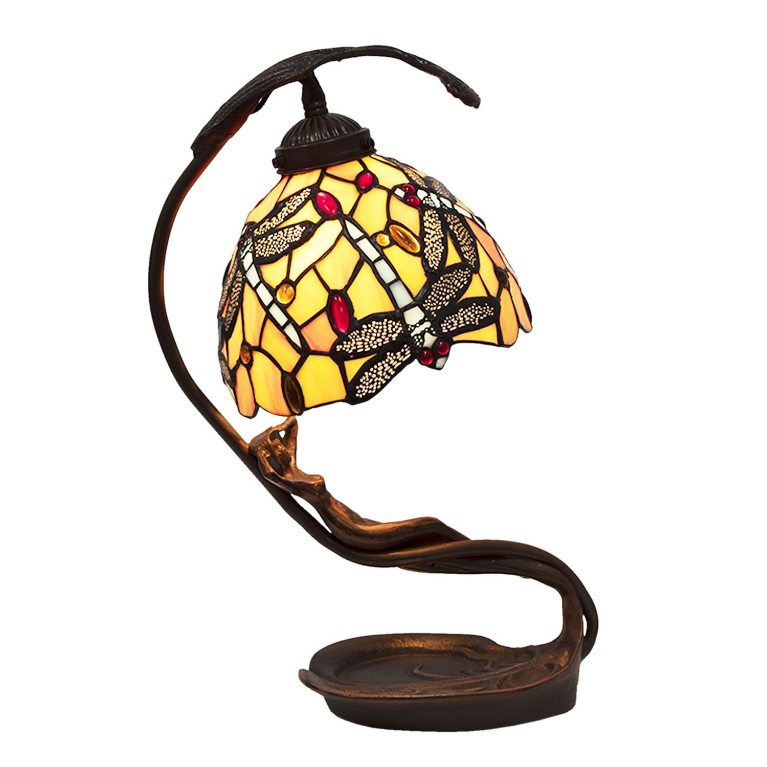Žlutá stolní lampa Tiffany Jess s vážkou- 28*20*40 cm E14/max 1*25W Clayre & Eef - LaHome - vintage dekorace