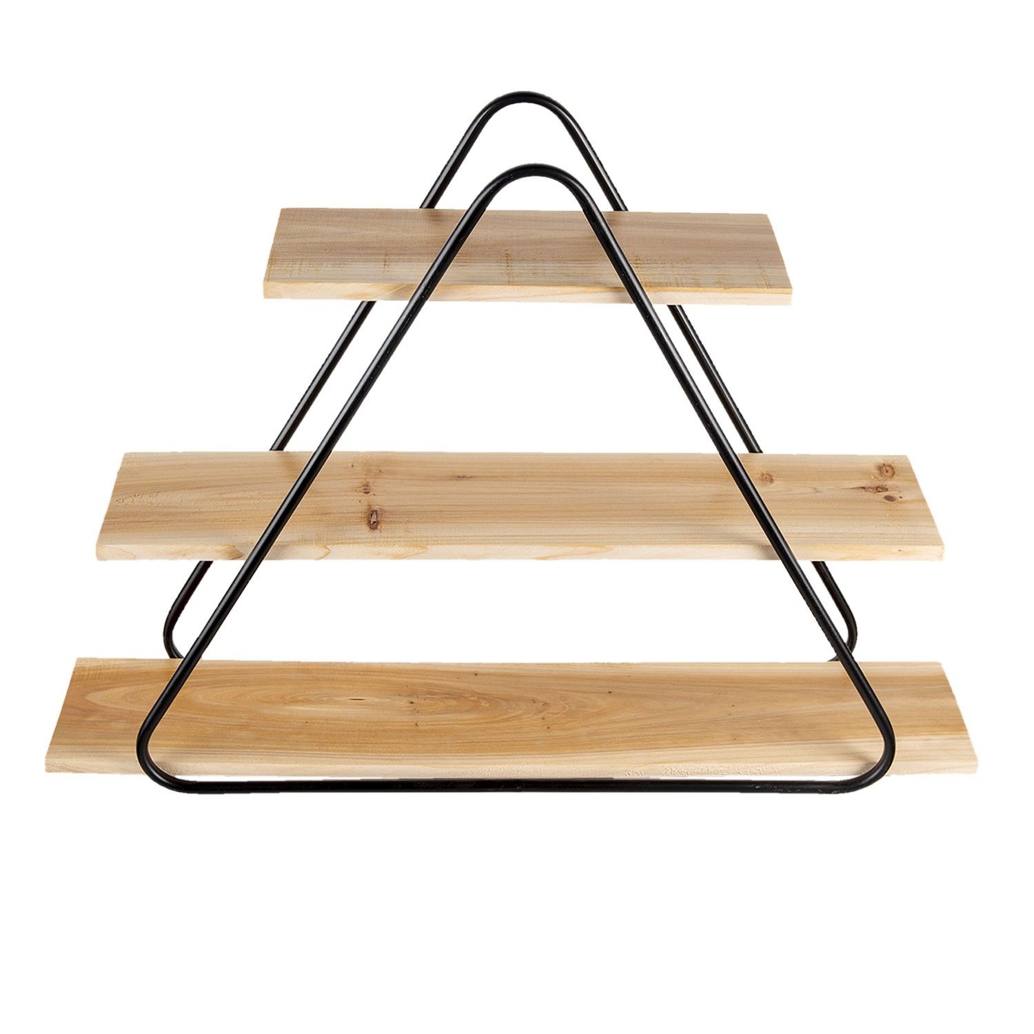 Nástěnný kovový stojan s 3 dřevěnými policemi Triangle - 70*15*50 cm Clayre & Eef - LaHome - vintage dekorace