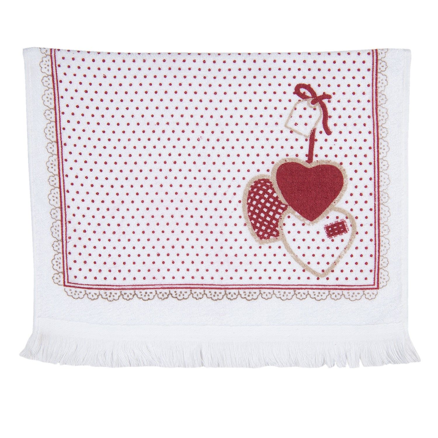 Kuchyňský ručník s červenými srdci - 40*66 cm Clayre & Eef - LaHome - vintage dekorace