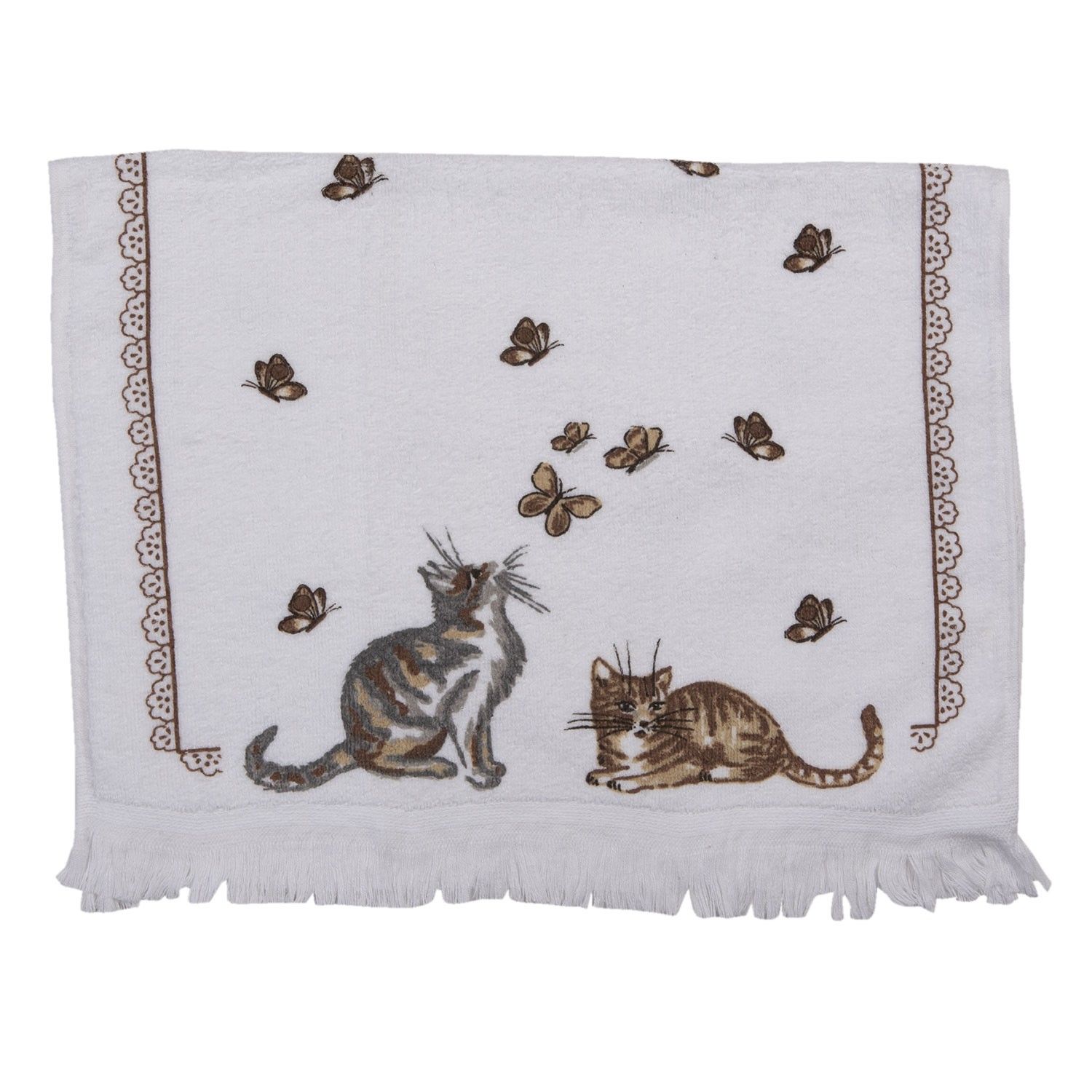 Kuchyňský froté ručník s kočkou a motýlem 40*66 cm Clayre & Eef - LaHome - vintage dekorace