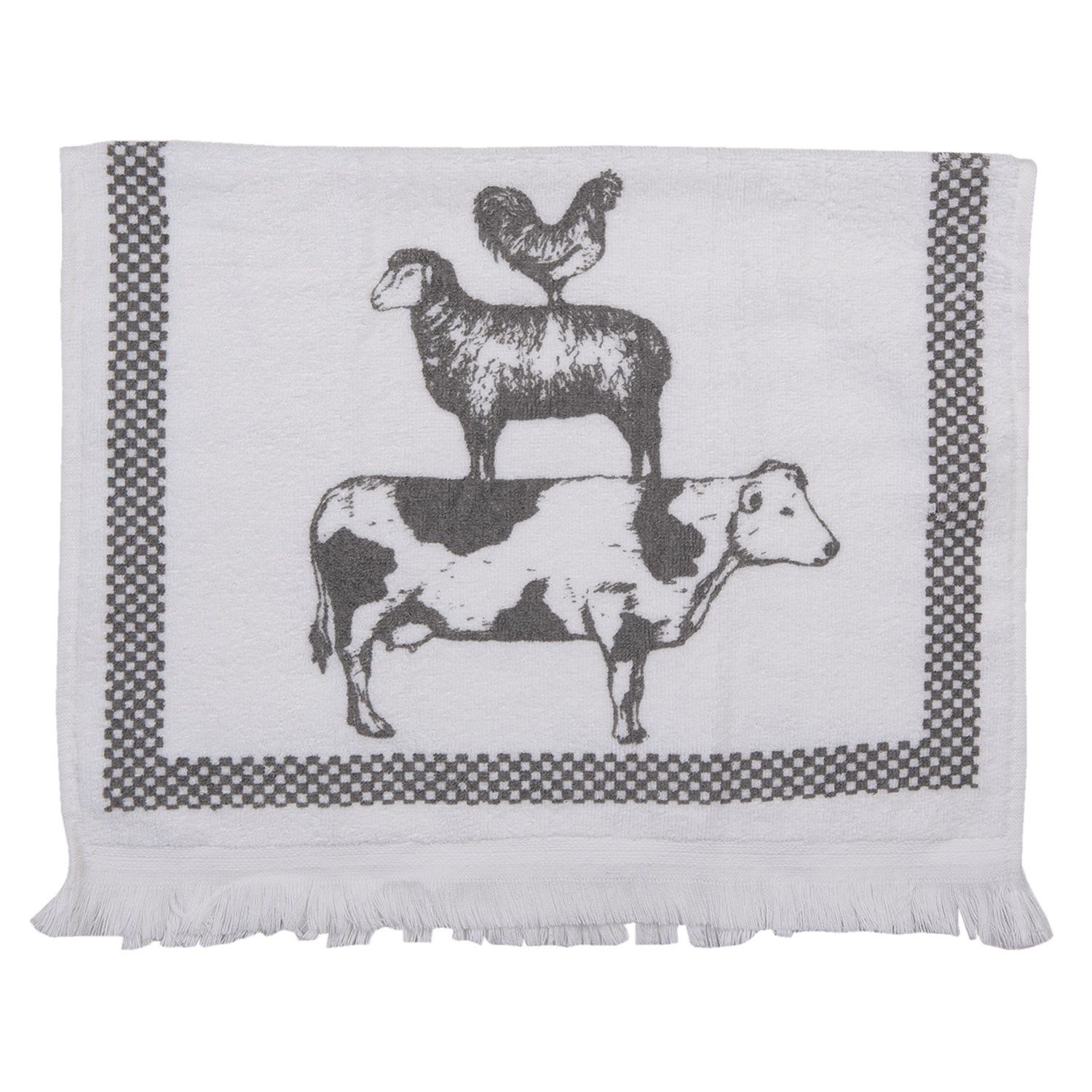 Kuchyňský froté ručník s krávou, ovcí a slepicí - 40*66 cm Clayre & Eef - LaHome - vintage dekorace