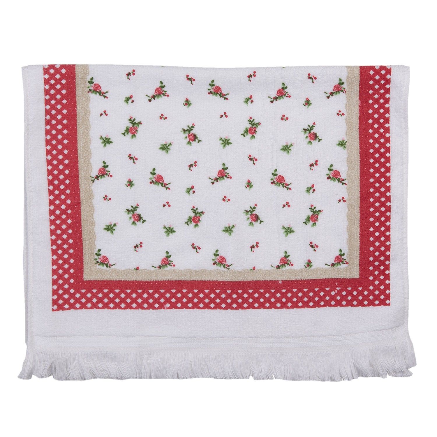 Kuchyňský froté ručník s květy a červeným okrajem - 40*66 cm Clayre & Eef - LaHome - vintage dekorace