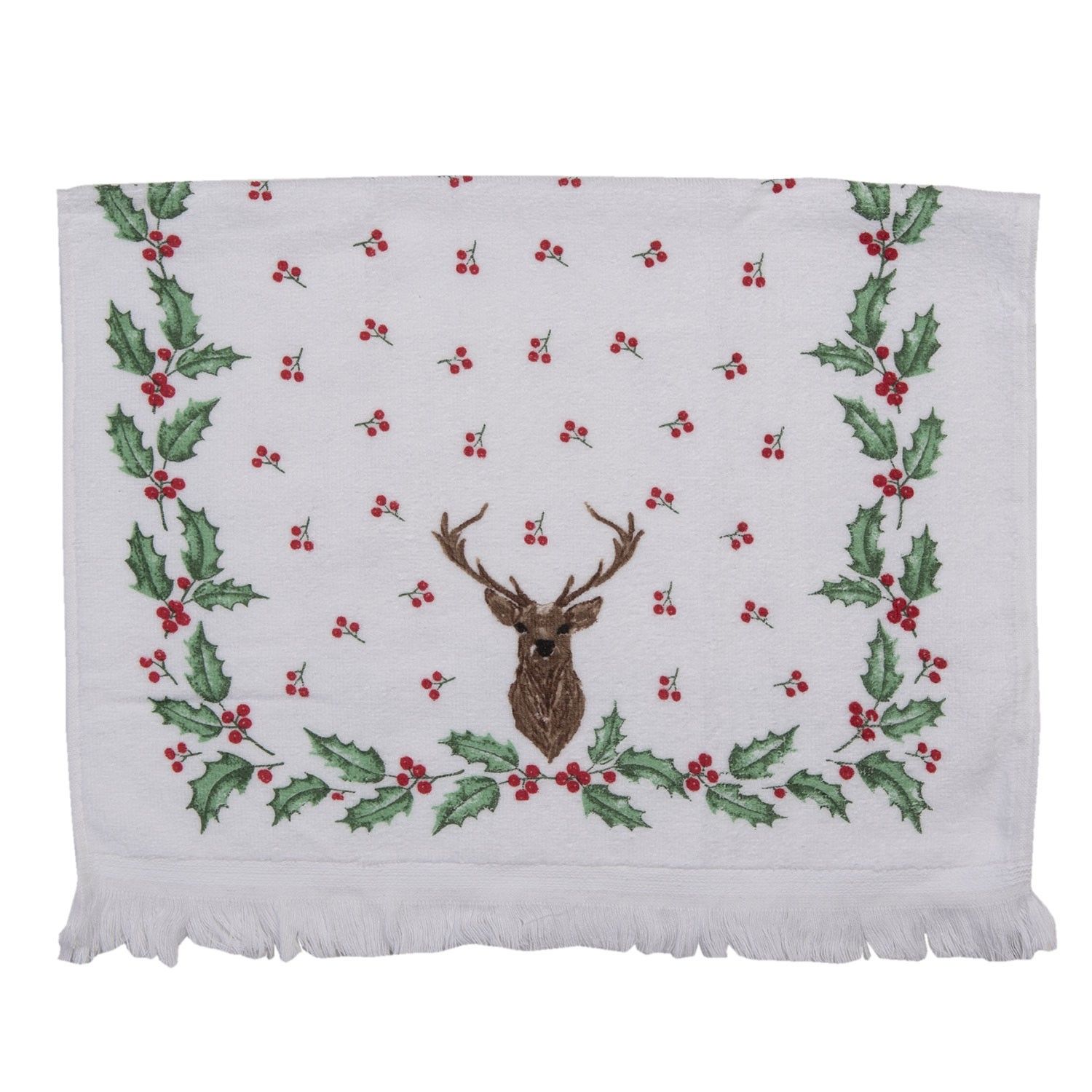Kuchyňský froté ručník s jelenem a cesmínou Holly Christmas - 40*66 cm Clayre & Eef - LaHome - vintage dekorace
