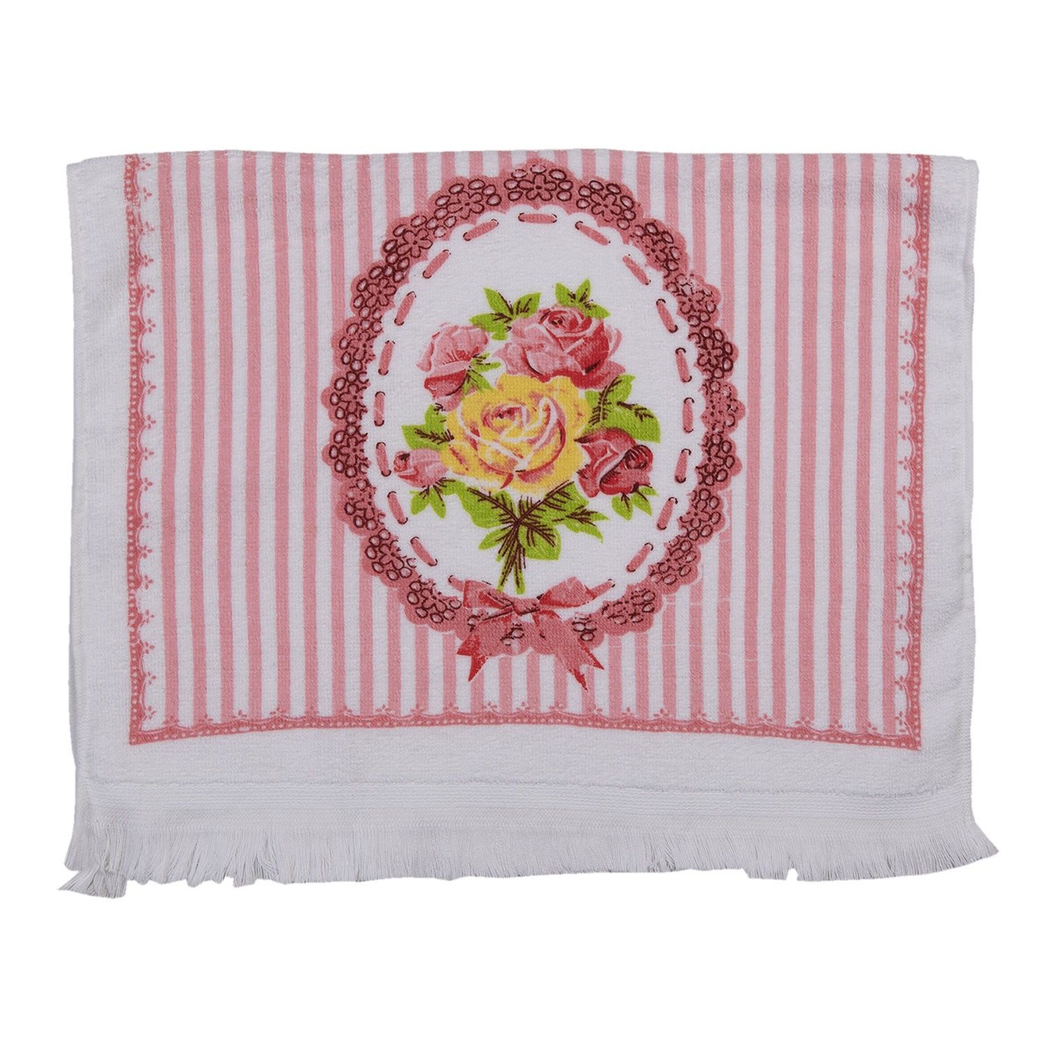 Kuchyňský froté ručník s růží a proužkem - 40*66 cm Clayre & Eef - LaHome - vintage dekorace