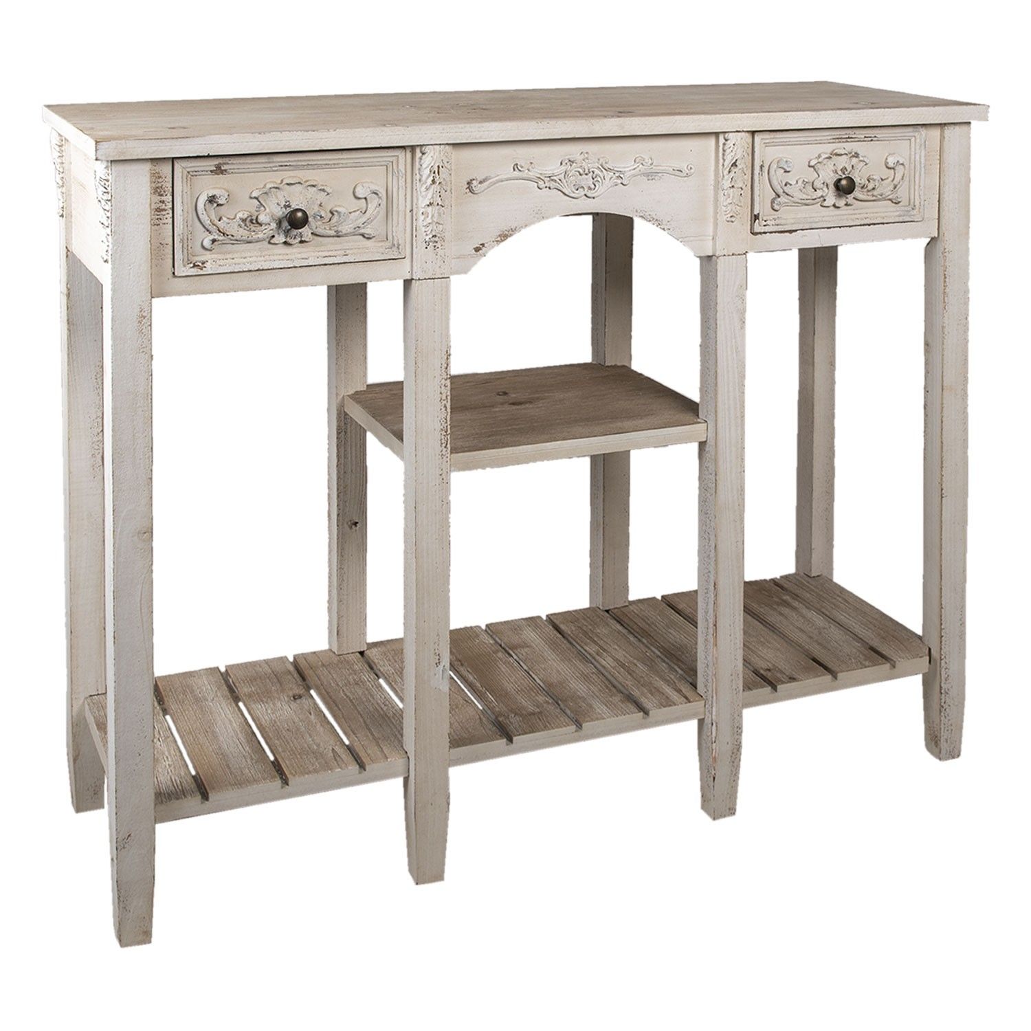 Bílý vintage dřevěný stolek Benedicto - 125*40*97 cm Clayre & Eef - LaHome - vintage dekorace